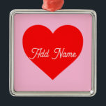 Romantic Red Heart Pastel Rosa Personlig Julgransprydnad Metall<br><div class="desc">Enkelt varmt rött hjärta på bakgrunden till pastellns färgad av rosa. Bild på designad dekoration. Aestetisk form som vanligen används för att representera kärlek,  stöd,  nära band,  vänskap och beundran.</div>