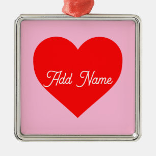Romantic Red Heart Pastel Rosa Personlig Julgransprydnad Metall