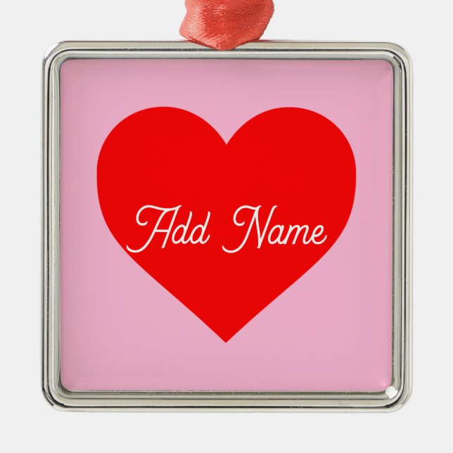 Romantic Red Heart Pastel Rosa Personlig Julgransprydnad Metall (Framsidan)