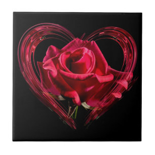 Romantic Red Heart Ro - Kärlek Kakelplatta