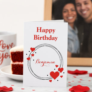Romantic Red Hearts Birthday för honom Helgkort