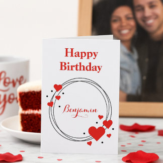 Romantic Red Hearts Birthday för honom Helgkort