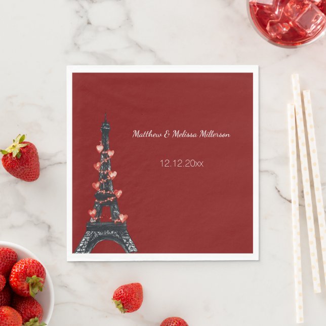 Romantic Red Hearts Eiffel Torn Bröllop Pappersservett (Insitu)