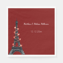 Romantic Red Hearts Eiffel Torn Bröllop Pappersservett