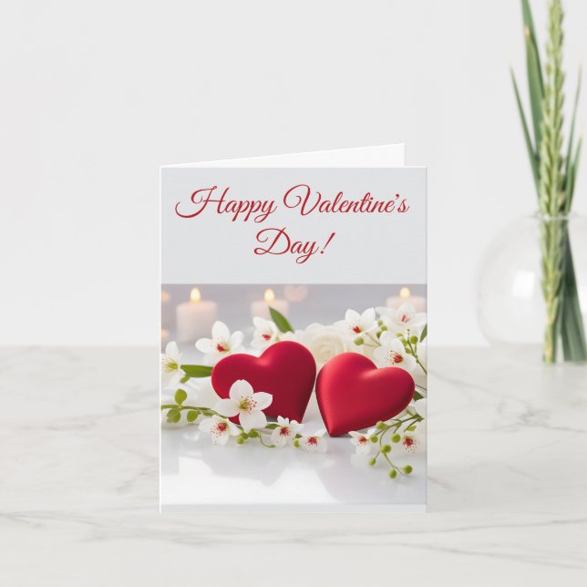 Romantic Red Hearts & Flowers Valentine’s Card  Helgkort (Framsida)