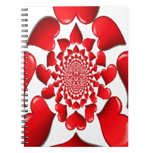 Romantic Red Hearts Mönster Art Skriv ut Anteckningsbok Med Spiral (Framsidan)