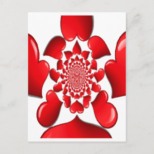 Romantic Red Hearts Mönster Art Skriv ut Helg Vykort