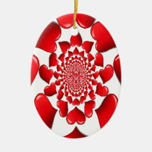 Romantic Red Hearts Mönster Art Skriv ut Julgransprydnad Keramik