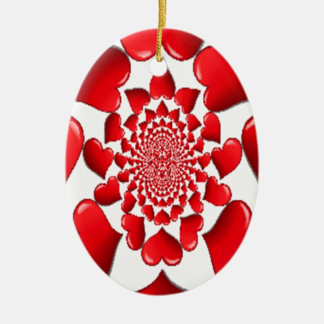 Romantic Red Hearts Mönster Art Skriv ut Julgransprydnad Keramik (Framsidan)