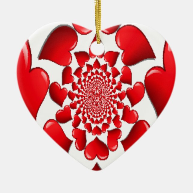 Romantic Red Hearts Mönster Art Skriv ut Julgransprydnad Keramik (Framsidan)