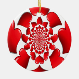 Romantic Red Hearts Mönster Art Skriv ut Julgransprydnad Keramik