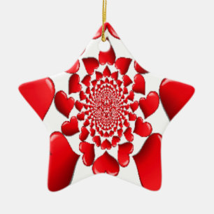 Romantic Red Hearts Mönster Art Skriv ut Julgransprydnad Keramik