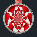 Romantic Red Hearts Mönster Art Skriv ut Julgransprydnad Metall<br><div class="desc">Romantic Red Hearts Mönster Art Print Introducing the "Romantic Red Hearts Mönster Art Print", ett vackert designat biet som fångar kärlek innersta väsen och kärlek genom sitt slående hjärtmotiv. Beskrivning: Den här teckningen har en central, symmetrisk mönster i röda hjärtan som ordnats i en cirkelformad eller radiell design. Hjärtan varierar...</div>