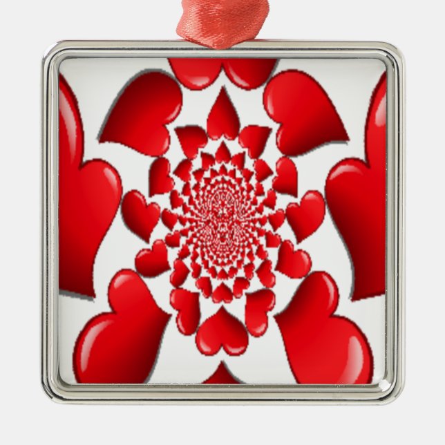 Romantic Red Hearts Mönster Art Skriv ut Julgransprydnad Metall (Framsidan)