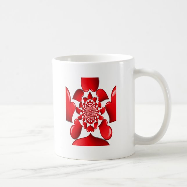 Romantic Red Hearts Mönster Art Skriv ut Kaffemugg (Höger)
