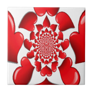 Romantic Red Hearts Mönster Art Skriv ut Kakelplatta