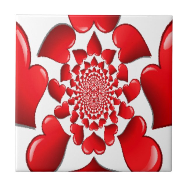 Romantic Red Hearts Mönster Art Skriv ut Kakelplatta (Framsidan)
