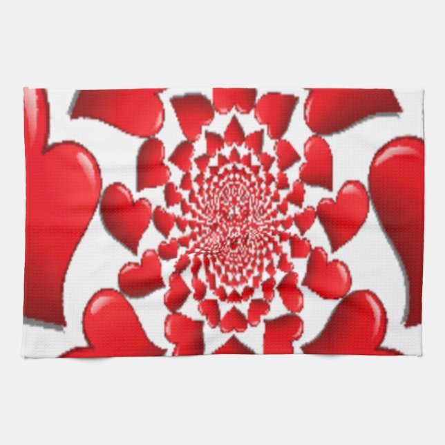 Romantic Red Hearts Mönster Art Skriv ut Kökshandduk (Horisontell)