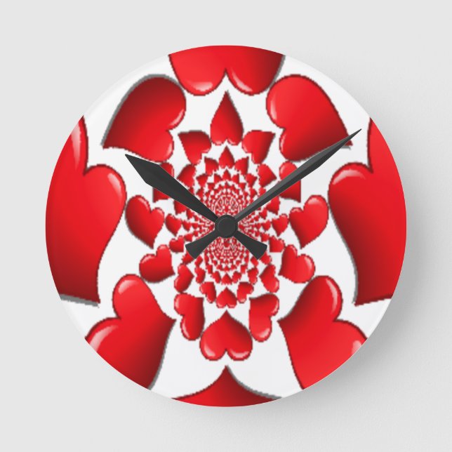 Romantic Red Hearts Mönster Art Skriv ut Rund Klocka (Framsida)