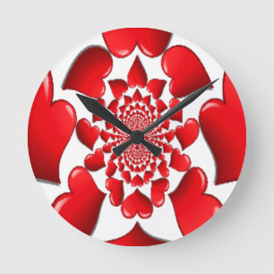 Romantic Red Hearts Mönster Art Skriv ut Rund Klocka