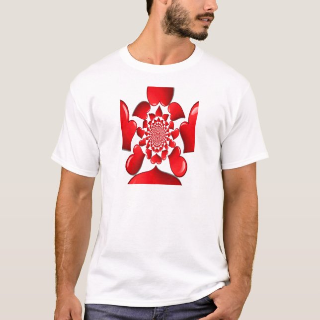 Romantic Red Hearts Mönster Art Skriv ut T-shirt (Framsida)