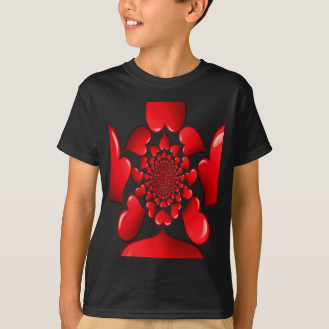 Romantic Red Hearts Mönster Art Skriv ut Tee (Framsida)