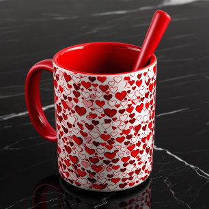 Romantic Red Hearts Mugg - Kärlek & Coffee Kopp