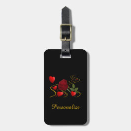 Romantic Red Hearts & Röd ros Personalize Bagagebricka