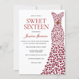 Romantic Red Kärlek Heart Dress Sweet 16 Inbjudan