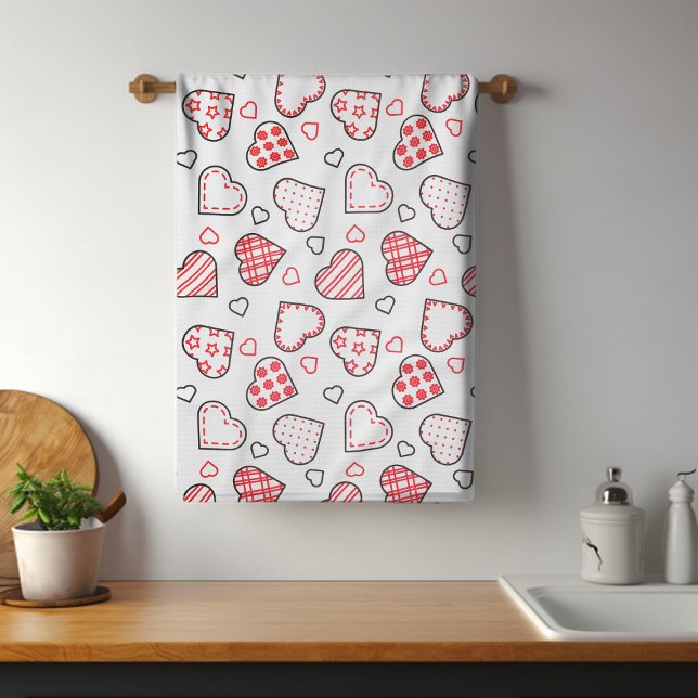 Romantic Red Kärlek Heart Mönster | HELGDAGAR Kökshandduk (Skapare uppladdad)