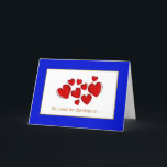 Romantic Red Kärlek Hearts Blue Gräns jul Helgkort<br><div class="desc">Ett romantiskt blått kort som gränsar till julen med ett sjudande rött hjärta och med texten från guld: "Allt jag vill ha till jul är.." När den speciella öppnar det,  kommer de att hitta ord,  "Du!" inuti.</div>