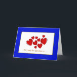Romantic Red Kärlek Hearts Blue Gräns jul Helgkort<br><div class="desc">Ett romantiskt blått kort som gränsar till julen med ett sjudande rött hjärta och med texten från guld: "Allt jag vill ha till jul är.." När den speciella öppnar det,  kommer de att hitta ord,  "Du!" inuti.</div>