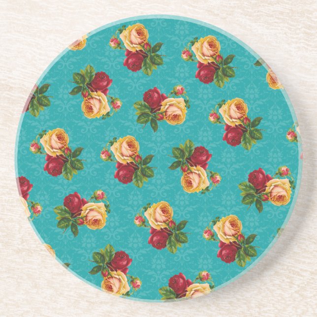 Romantic Red Peach Ro Mönster Teal Damask Underlägg (Framsidan)