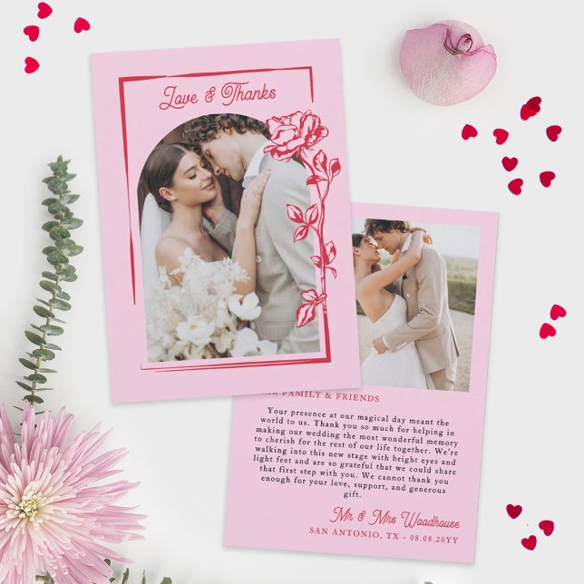 Romantic Red Pink Rose Illustration Love & Thanks Tack Kort (Skapare uppladdad)