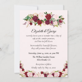 Romantic Red, Pink Roses Custom Wedding Invitation Inbjudningar
