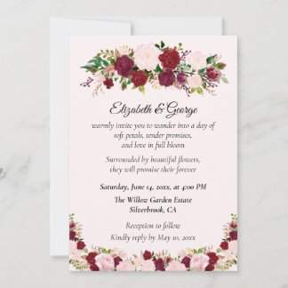 Romantic Red, Pink Roses Custom Wedding Invitation Inbjudningar