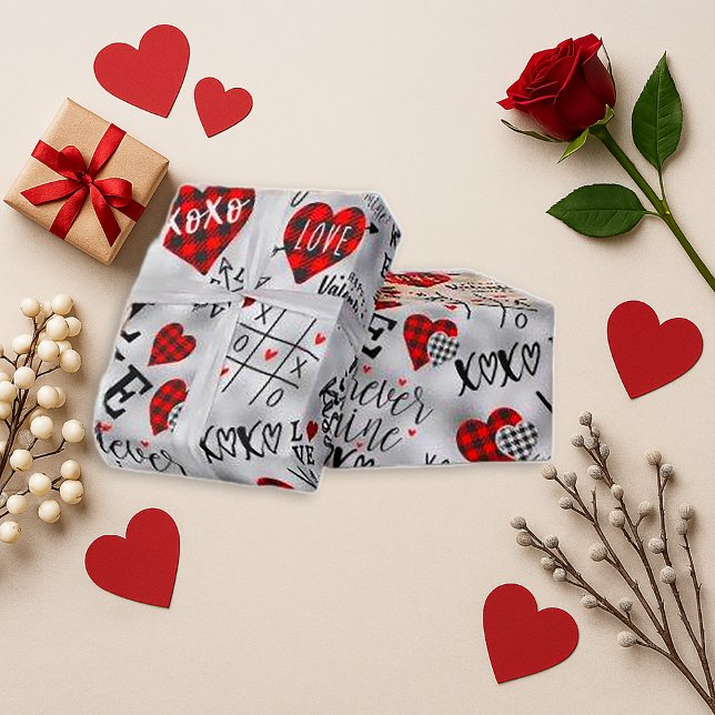 Romantic Red Plaid Valentine Design Presentpapper (Skapare uppladdad)