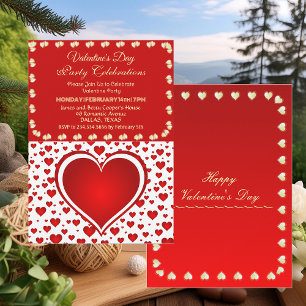 Romantic Red Rining Hearts Valentine Day Party Inbjudningar