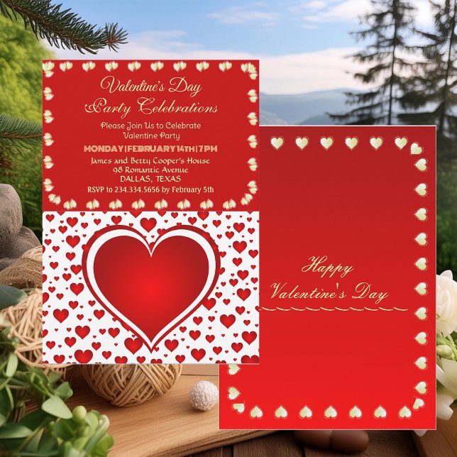 Romantic Red Rining Hearts Valentine Day Party Inbjudningar (Romantic Red Raining Hearts Valentine's Day Party Invitation)