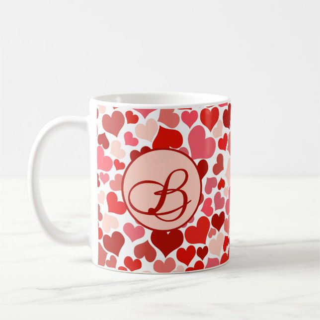 Romantic Red Rosa Heart Kärlek Valentine Initial Kaffemugg (Vänster)
