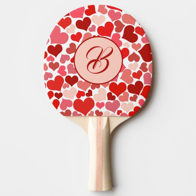 Romantic Red Rosa Heart Kärlek Valentine Initial Pingisracket (Framsidan)