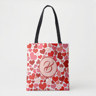Romantic Red Rosa Heart Kärlek Valentine Initial Tygkasse