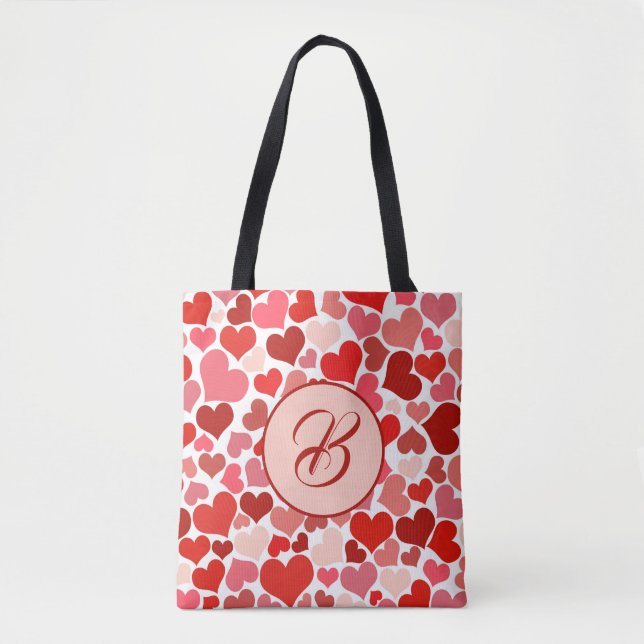 Romantic Red Rosa Heart Kärlek Valentine Initial Tygkasse (Framsida)