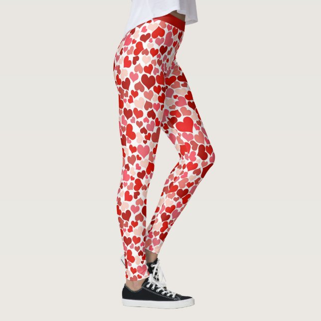 Romantic Red Rosa Heart Mönster Design Yoga Leggings (Höger)