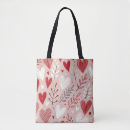 Romantic Red & Rosa Heart Mönster Tote Bag Tygkasse
