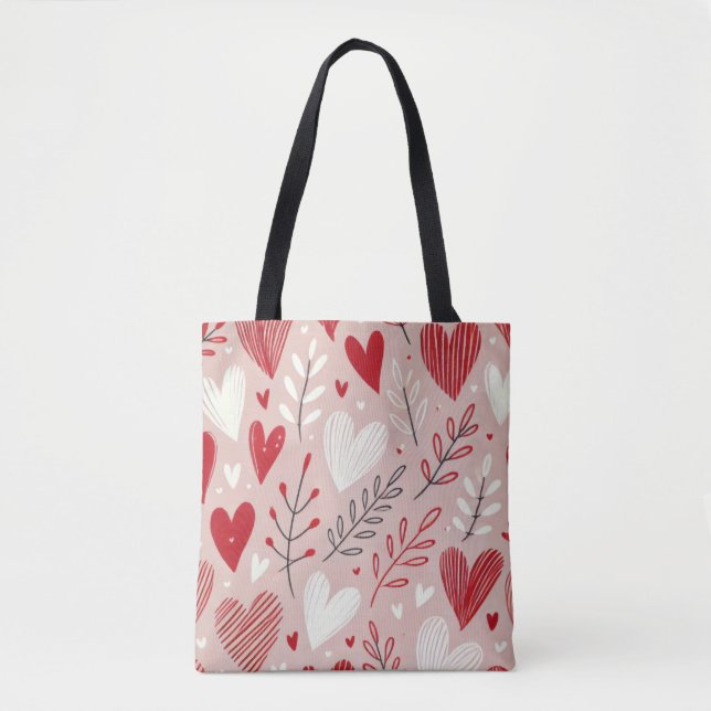 Romantic Red & Rosa Heart Mönster Tote Bag Tygkasse (Framsida)