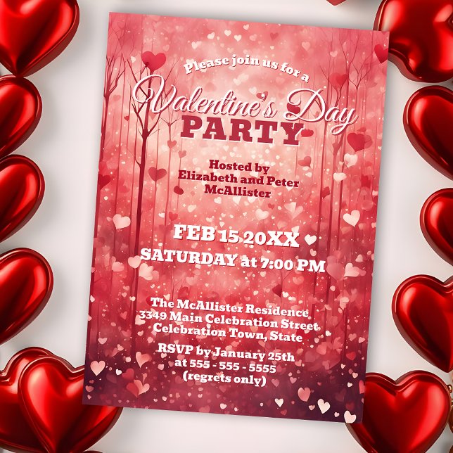 Romantic Red & Rosa Hearts Valentine Day Party Inbjudningar (Skapare uppladdad)