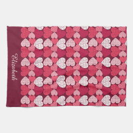 Romantic Red & Rosa Jigszle Puzzle Heart Mönster Kökshandduk