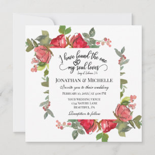 Romantic Red Rosa ros Blommigt Christian Bröllop Inbjudningar