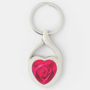 Romantic Red Rosa ros v2 Twisted Heart Silverfärgad Nyckelring